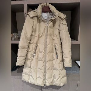 MONCLER khaki fur trimmed puffer jacket